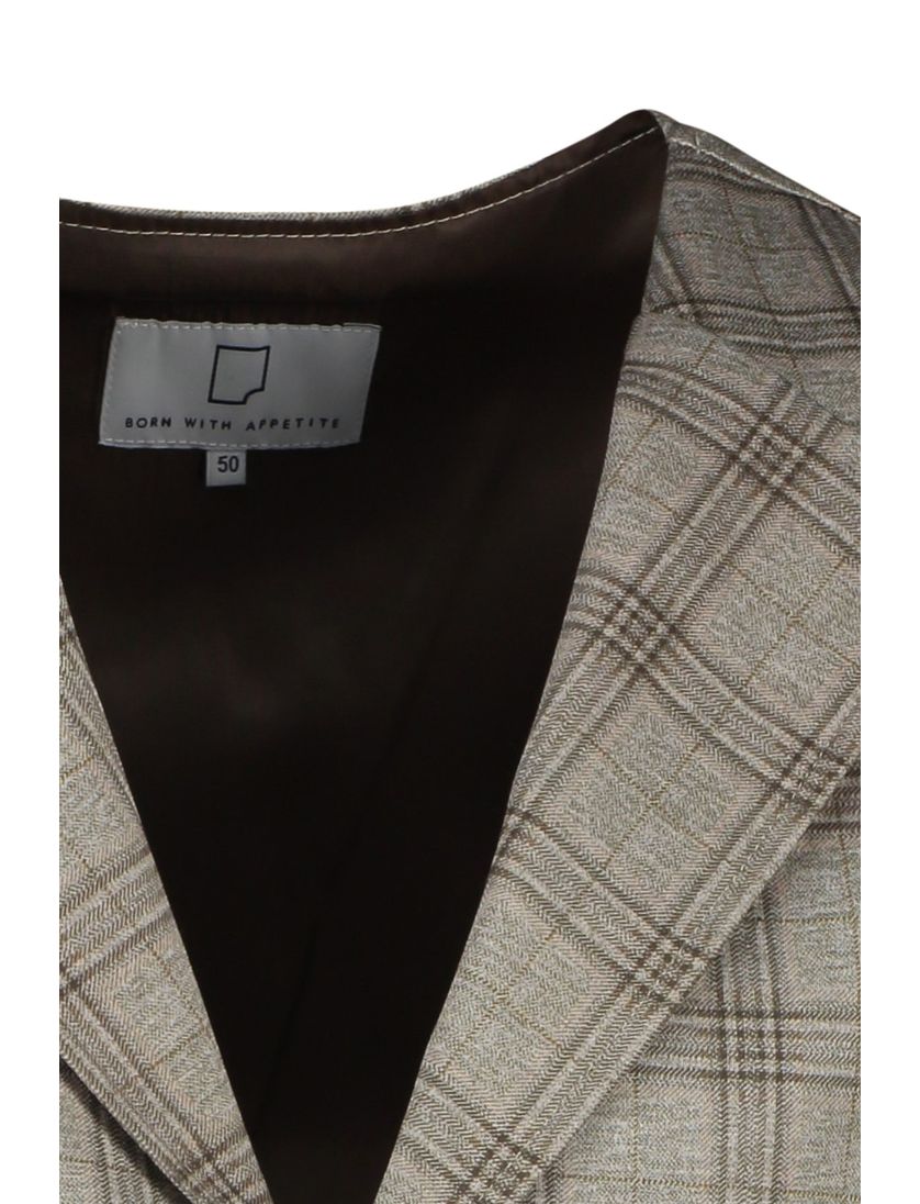 Born With Appetite gilet beige geruit bruine knopen slim fit