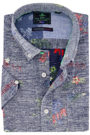 New Zealand New Zealand casual geprint overhemd korte mouw blauw