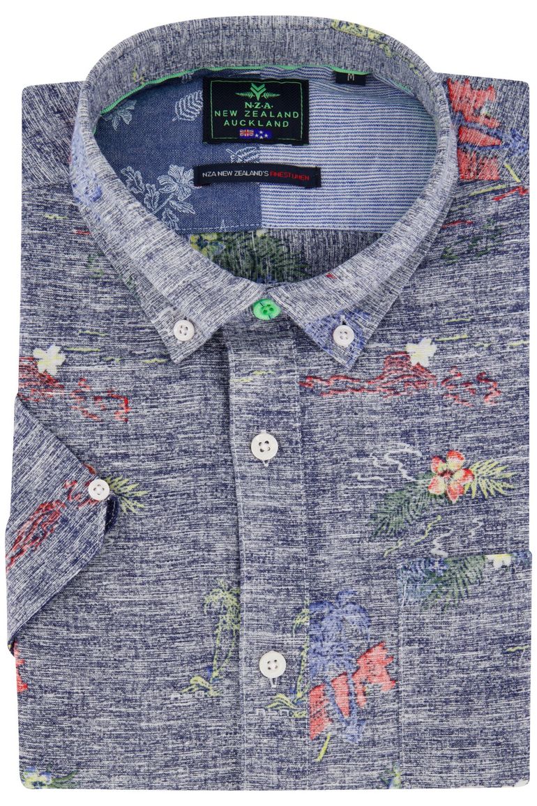 New Zealand overhemd korte mouw Pupuke blauw