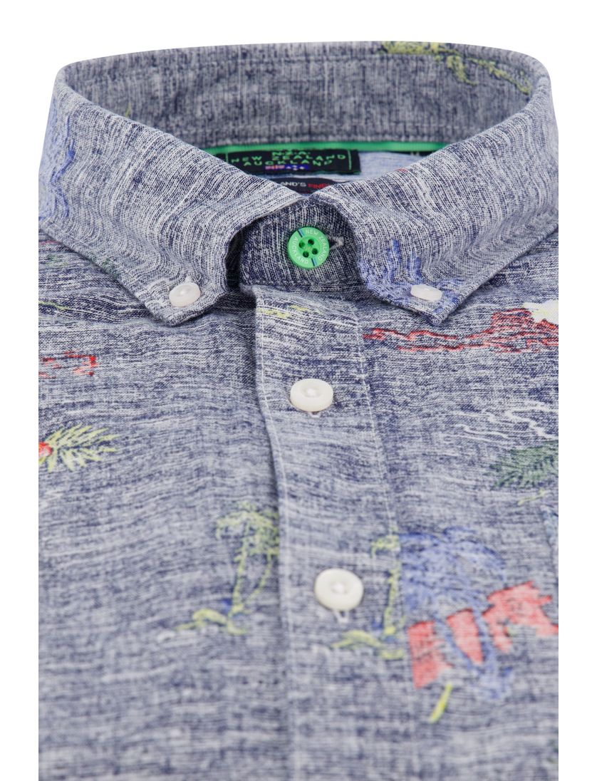 New Zealand casual geprint overhemd korte mouw blauw