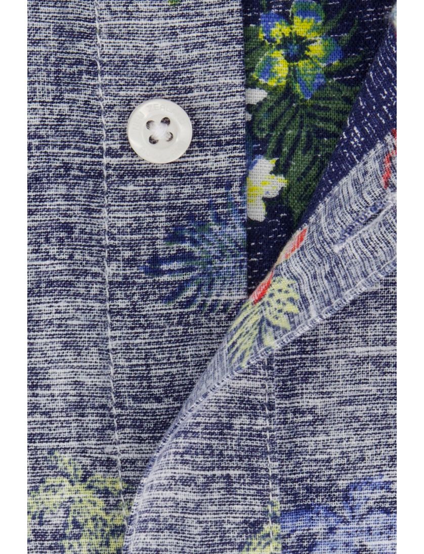 New Zealand casual geprint overhemd korte mouw blauw