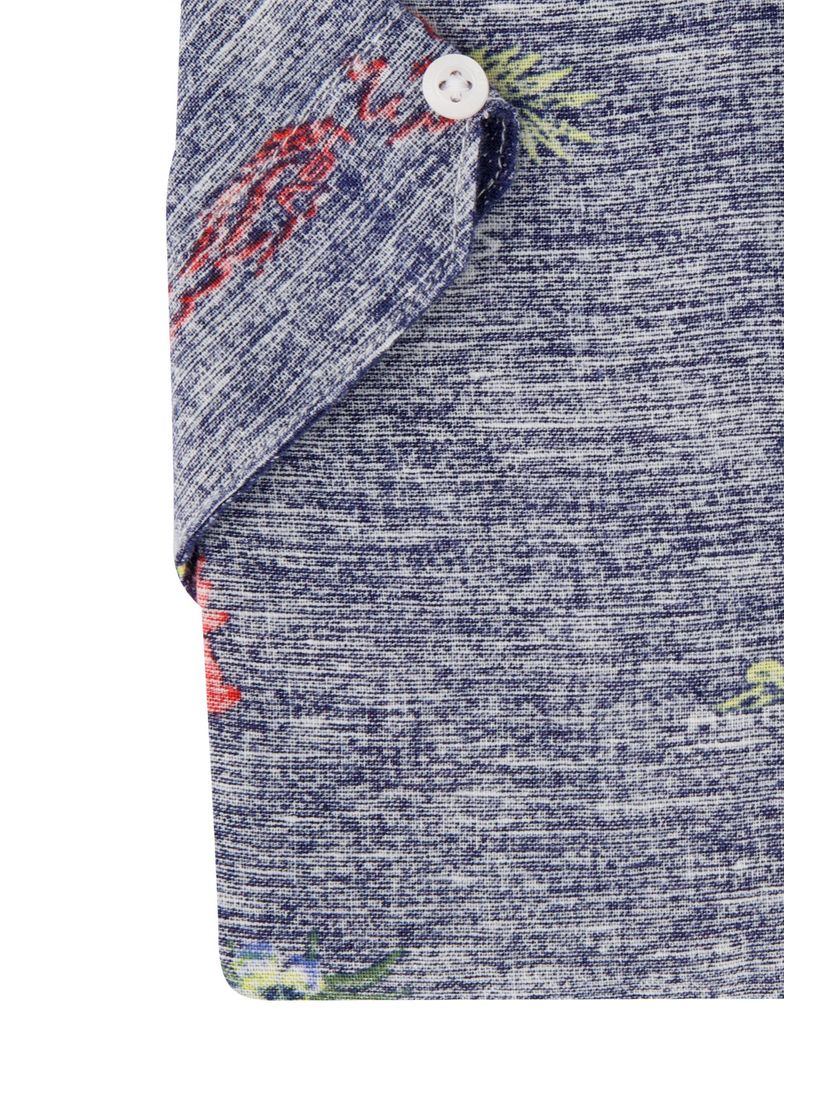 New Zealand casual geprint overhemd korte mouw blauw