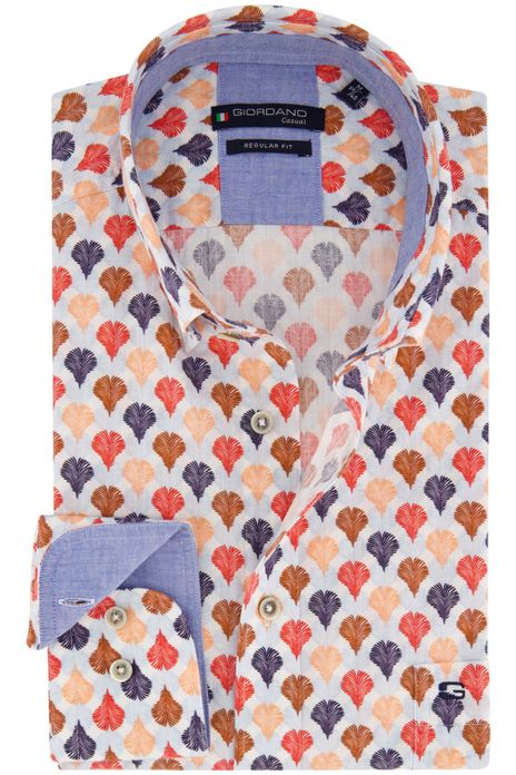 Giordano overhemd wijde fit lichtblauw multicolor geprint