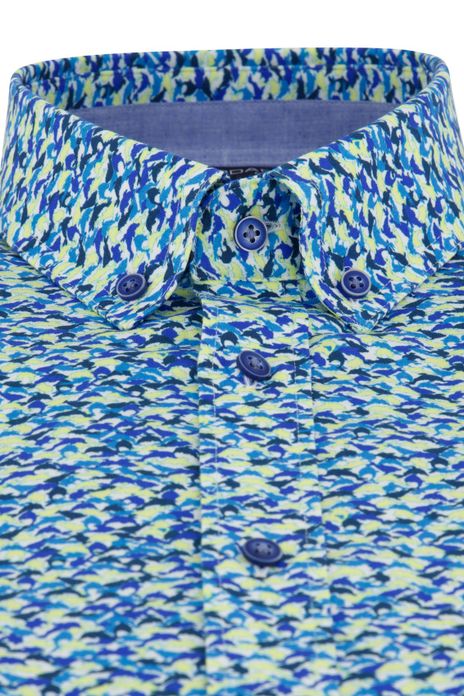 Giordano overhemd korte mouw blauw groen geprint