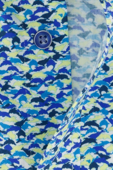 Giordano overhemd korte mouw blauw groen geprint