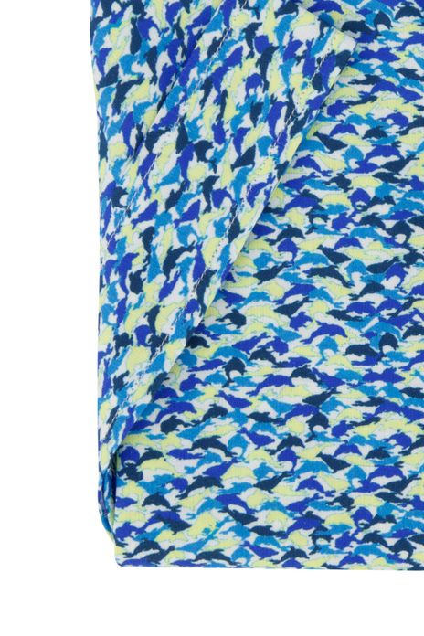 Giordano overhemd korte mouw blauw groen geprint