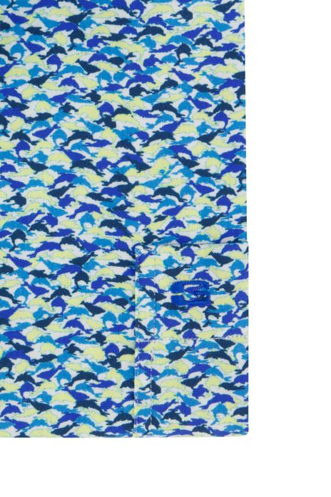 Giordano overhemd korte mouw blauw groen geprint