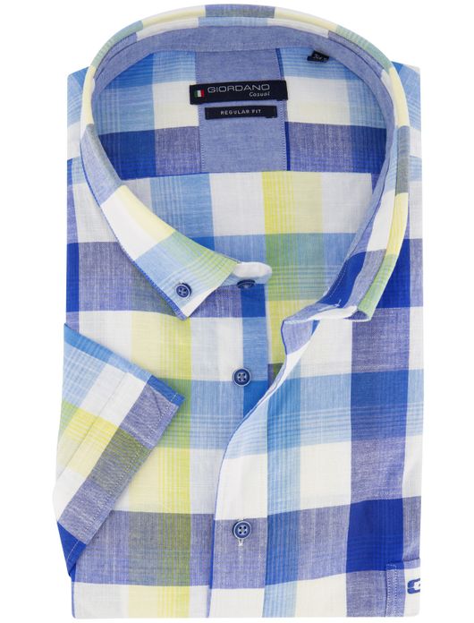 Giordano overhemd blauw geel geruit