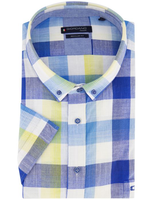 Giordano overhemd blauw geel geruit