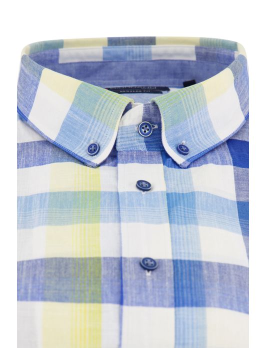 Giordano overhemd blauw geel geruit