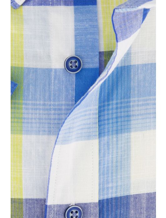 Giordano overhemd blauw geel geruit