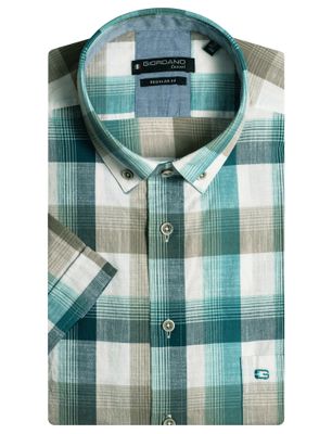 Giordano Giordano casual overhemd wijde fit blauw geruit katoen button-down boord