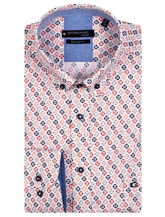 casual overhemd Giordano rood geprint katoen normale fit