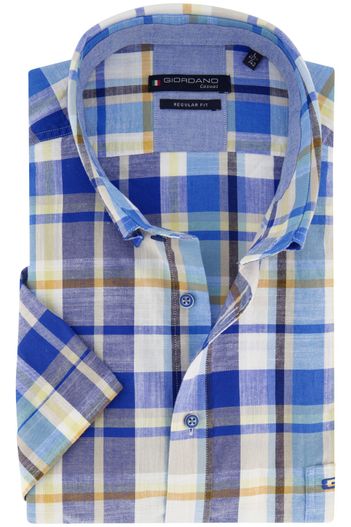Giordano Giordano casual overhemd blauw geruit 100% katoen normale fit