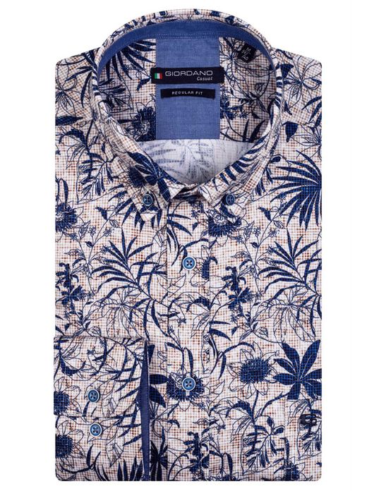 casual overhemd Giordano blauw geprint katoen normale fit