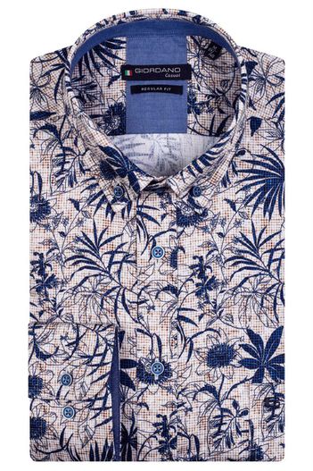 Giordano Giordano casual overhemd blauw geprint katoen normale fit