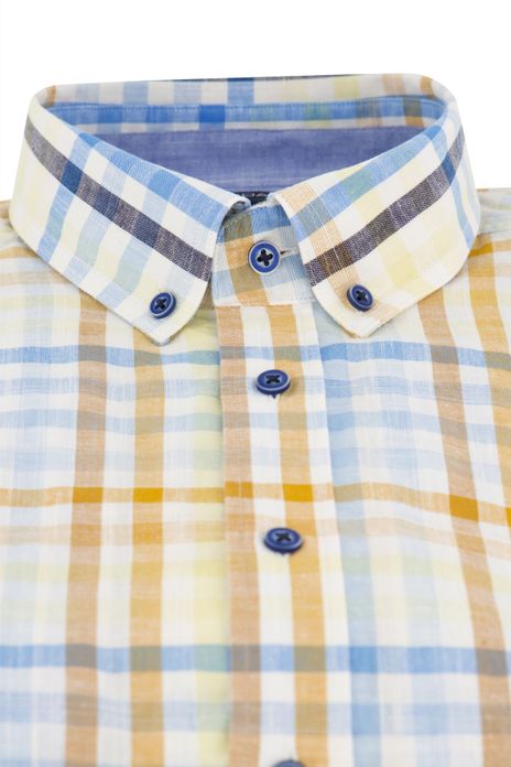 Giordano overhemd korte mouw wijde fit blauw en geel