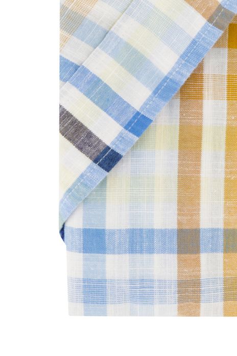 Giordano overhemd korte mouw wijde fit blauw en geel