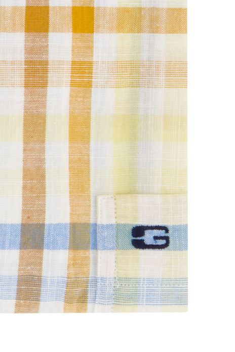 Giordano overhemd korte mouw wijde fit blauw en geel