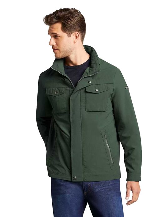 Bugatti tussenjas groen effen rits + knoop wijde fit