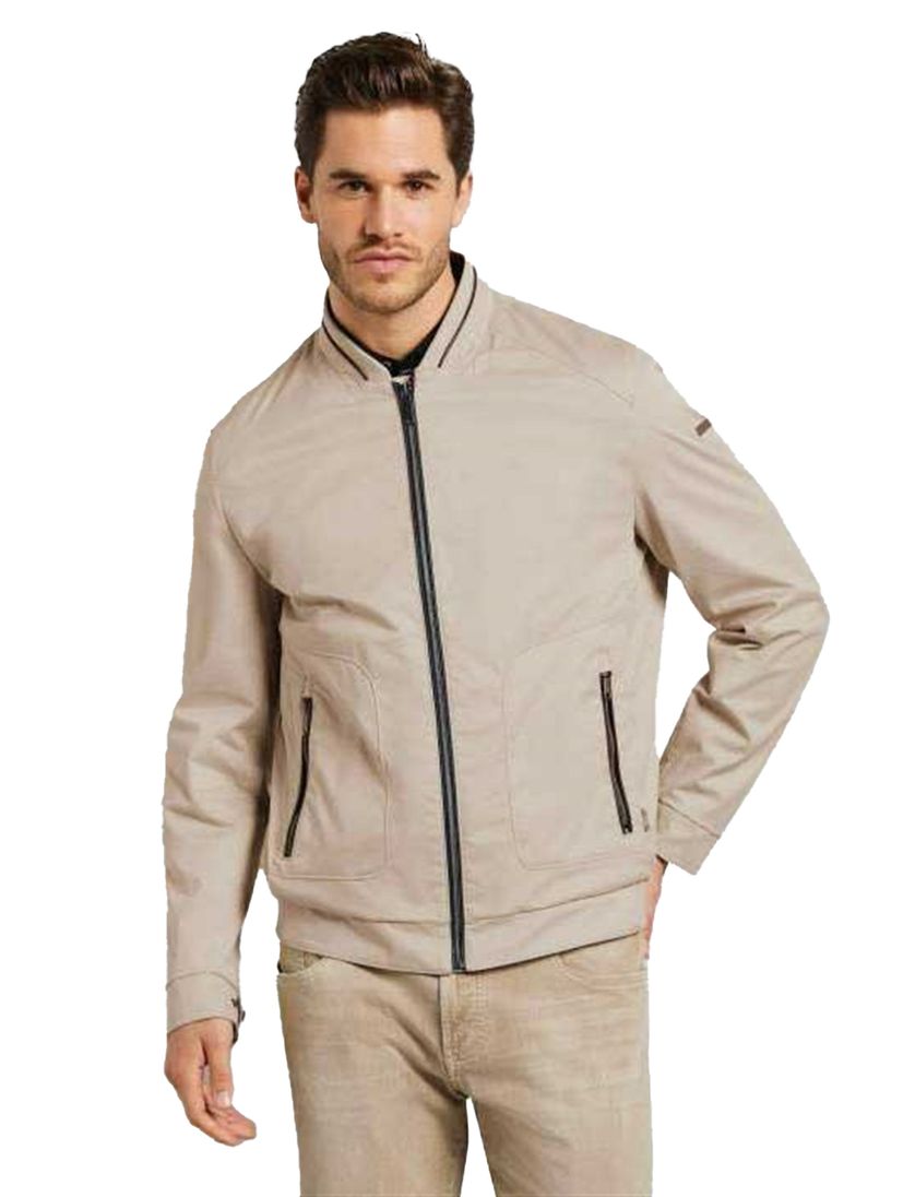 Bugatti tussenjas beige wijde fit effen rits met zakken