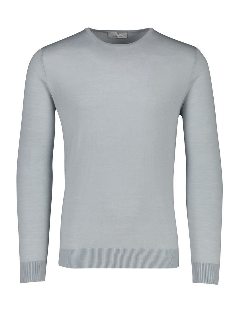 Thomas Maine trui grijs merinowol ronde hals effen