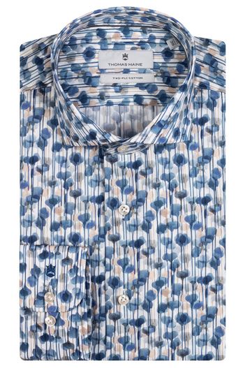Thomas Maine Thomas Maine business overhemd blauw printje katoen normale fit