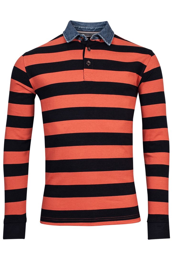 Baileys trui oranje 3 knoops gestreept 100% katoen