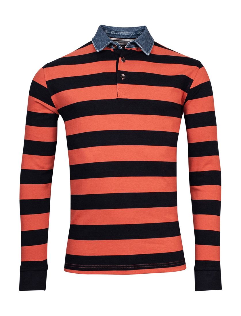 Baileys trui oranje 3 knoops gestreept 100% katoen