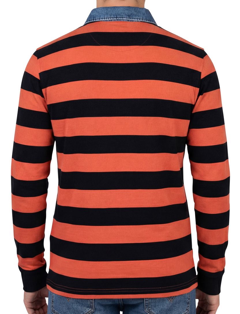 Baileys trui oranje 3 knoops gestreept 100% katoen