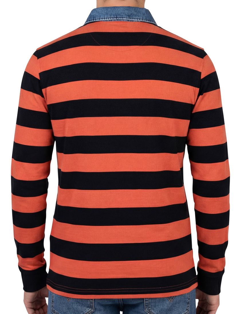 Baileys trui oranje 3 knoops gestreept 100% katoen