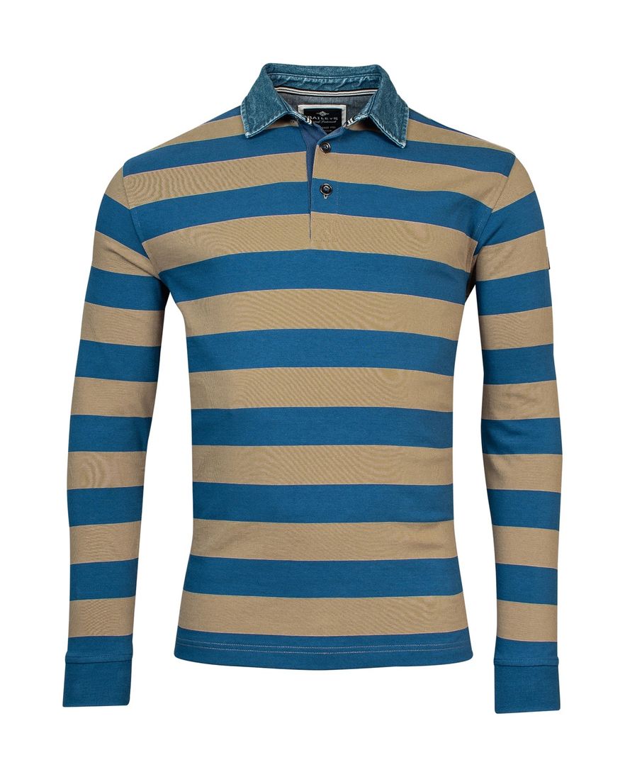 Baileys trui blauw/bruin 3 knoops gestreept katoen