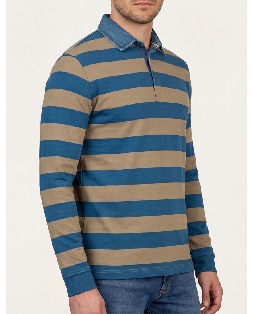 Baileys trui blauw/bruin 3 knoops gestreept katoen