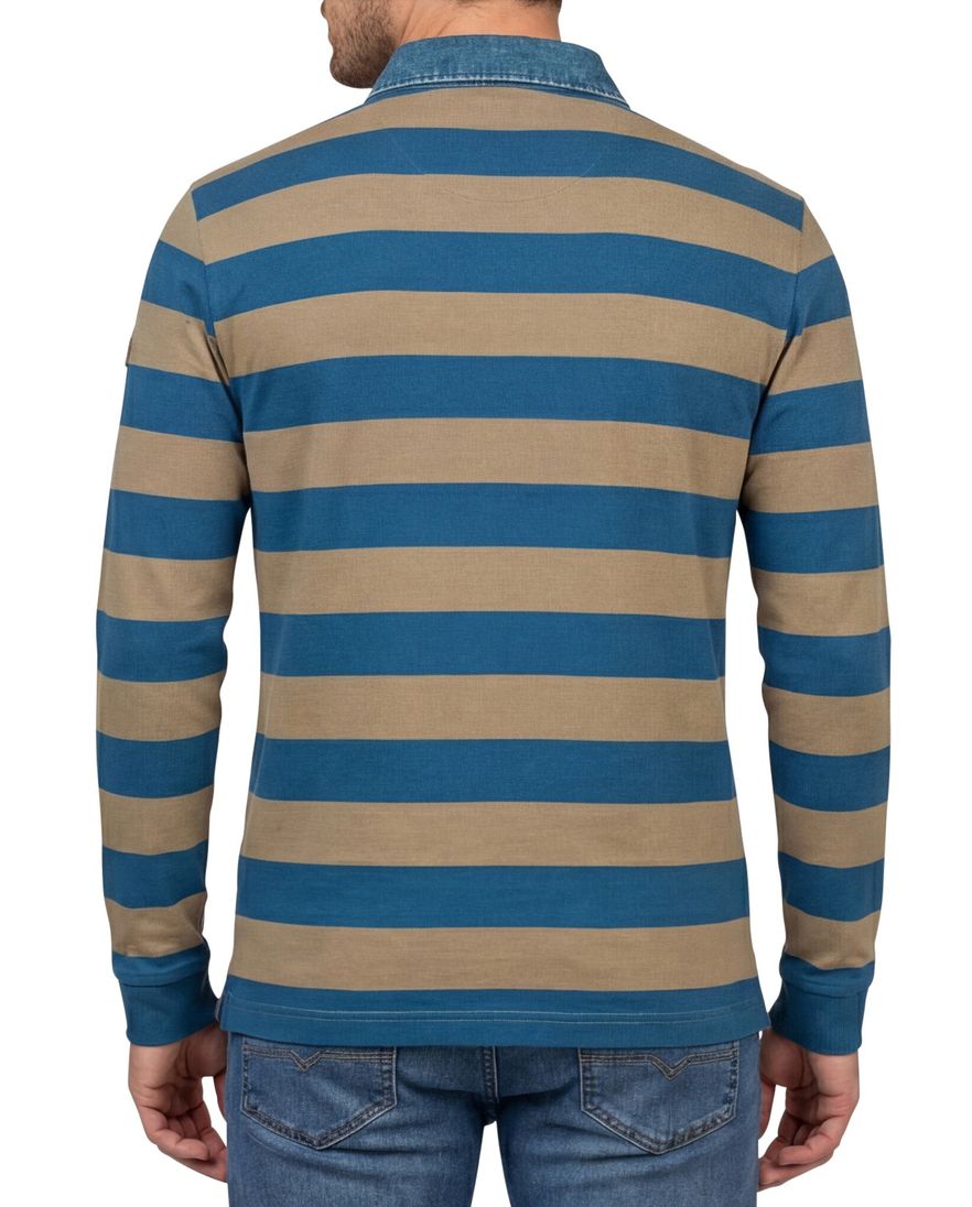 Baileys trui blauw/bruin 3 knoops gestreept katoen