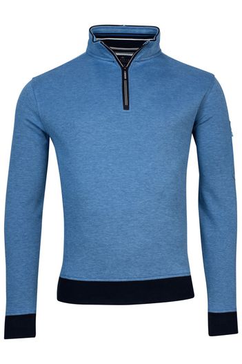 Baileys Baileys trui opstaande kraag blauw effen katoen halve rits