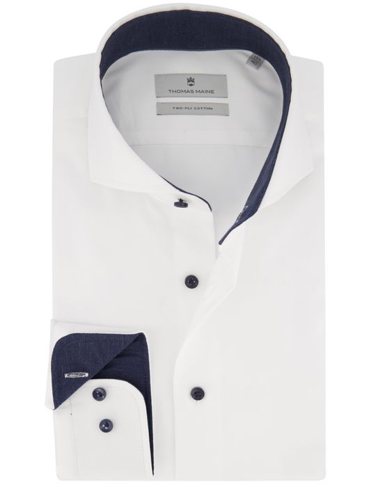 overhemd mouwlengte 7 Thomas Maine wit effen katoen normale fit