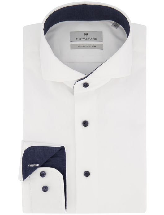 overhemd mouwlengte 7 Thomas Maine wit effen katoen normale fit