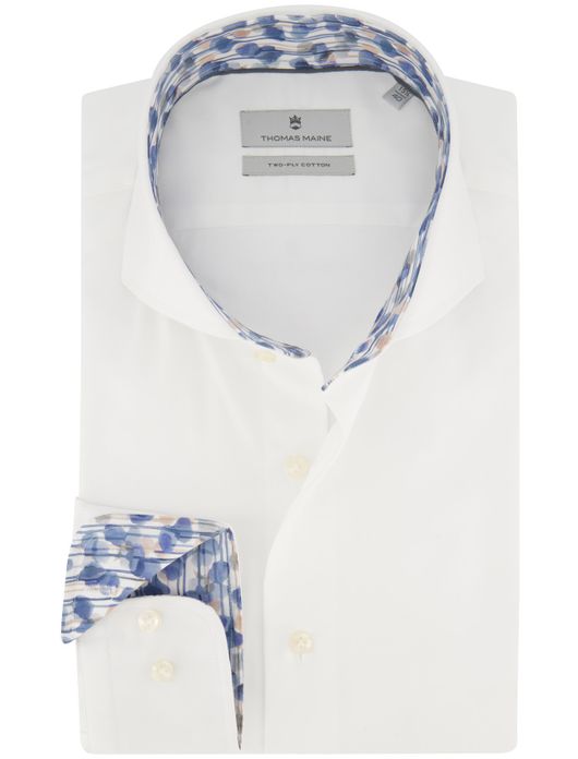 overhemd mouwlengte 7 Thomas Maine wit effen katoen normale fit