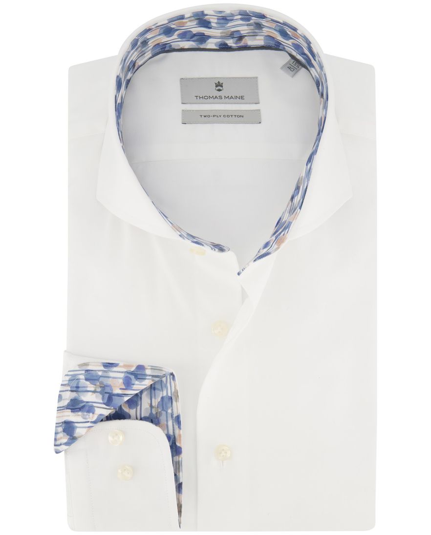Thomas Maine overhemd mouwlengte 7 normale fit wit uni 100% katoen