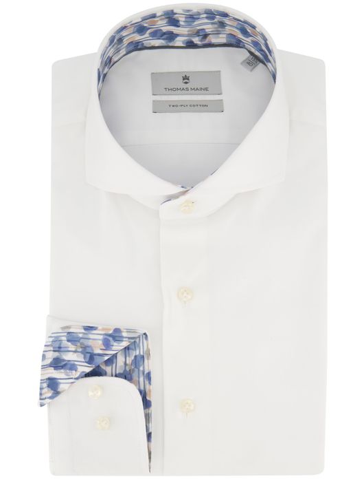 overhemd mouwlengte 7 Thomas Maine wit effen katoen normale fit