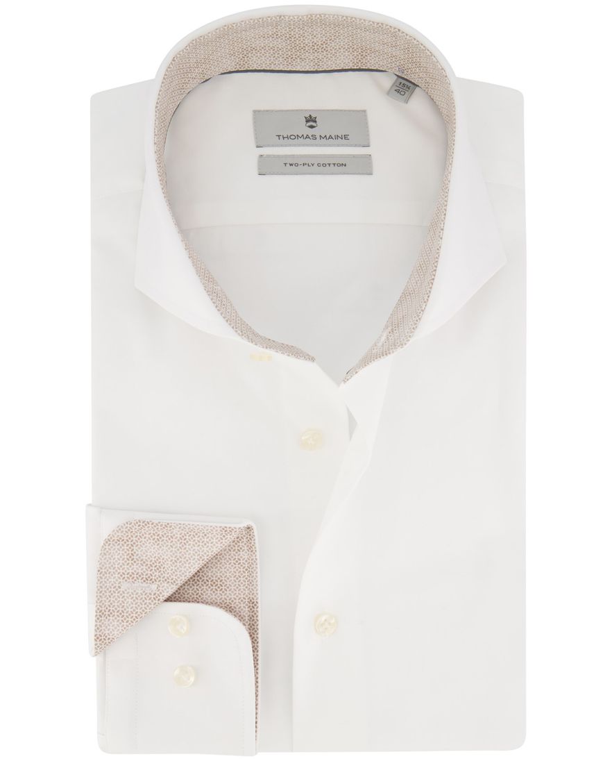 Thomas Maine overhemd mouwlengte 7 normale fit wit uni katoen