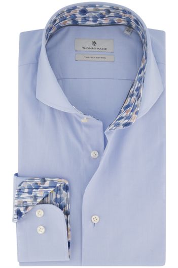 Thomas Maine Thomas Maine overhemd mouwlengte 7 lichtblauw effen 100% katoen normale fit