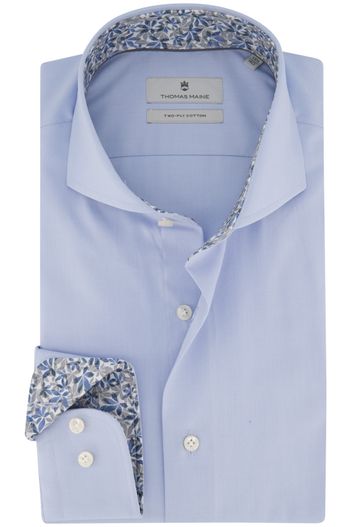 Thomas Maine Thomas Maine overhemd mouwlengte 7 lichtblauw effen katoen geprinte kraag