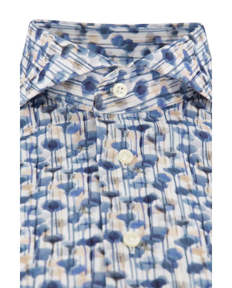 Thomas Maine normale fit overhemd mouwlengte 7 blauw geprint katoen