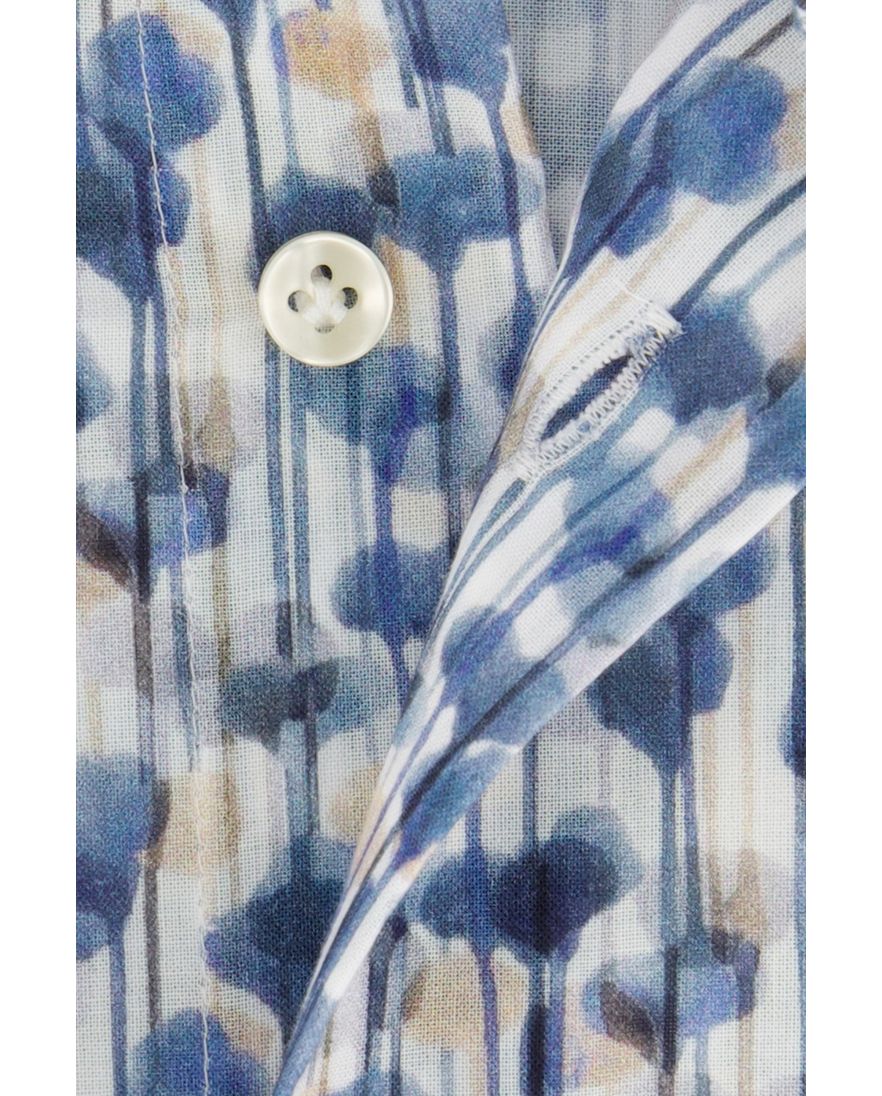 Thomas Maine normale fit overhemd mouwlengte 7 blauw geprint katoen