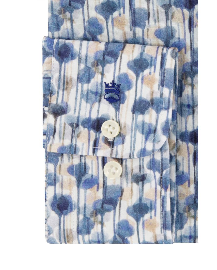 Thomas Maine normale fit overhemd mouwlengte 7 blauw geprint katoen