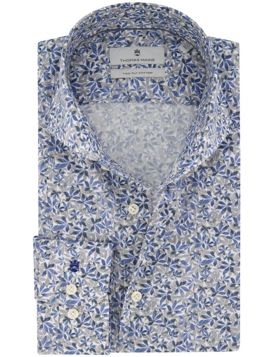 Thomas Maine overhemd ml7 blauw geprint