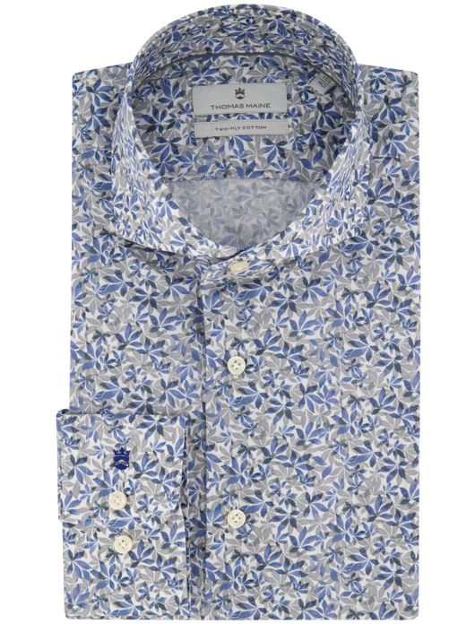 Thomas Maine overhemd ml7 blauw geprint