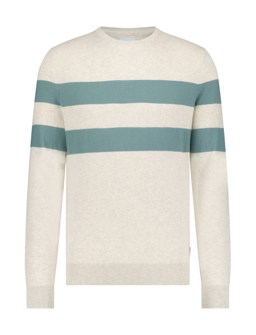 State of Art trui katoen beige gestreept blauw
