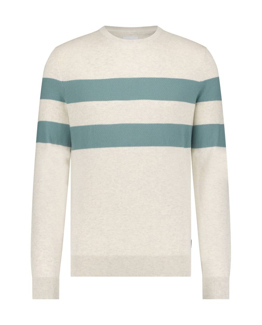 State of Art trui ronde hals beige gestreept katoen